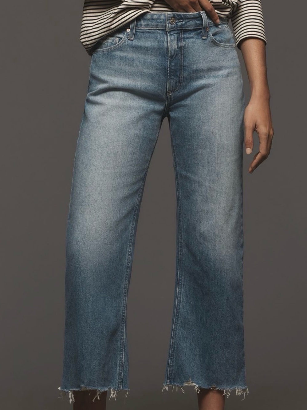 PAIGE size 28 Leena Light Blue Cropped Frayed Hem Jeans ( hemmed)